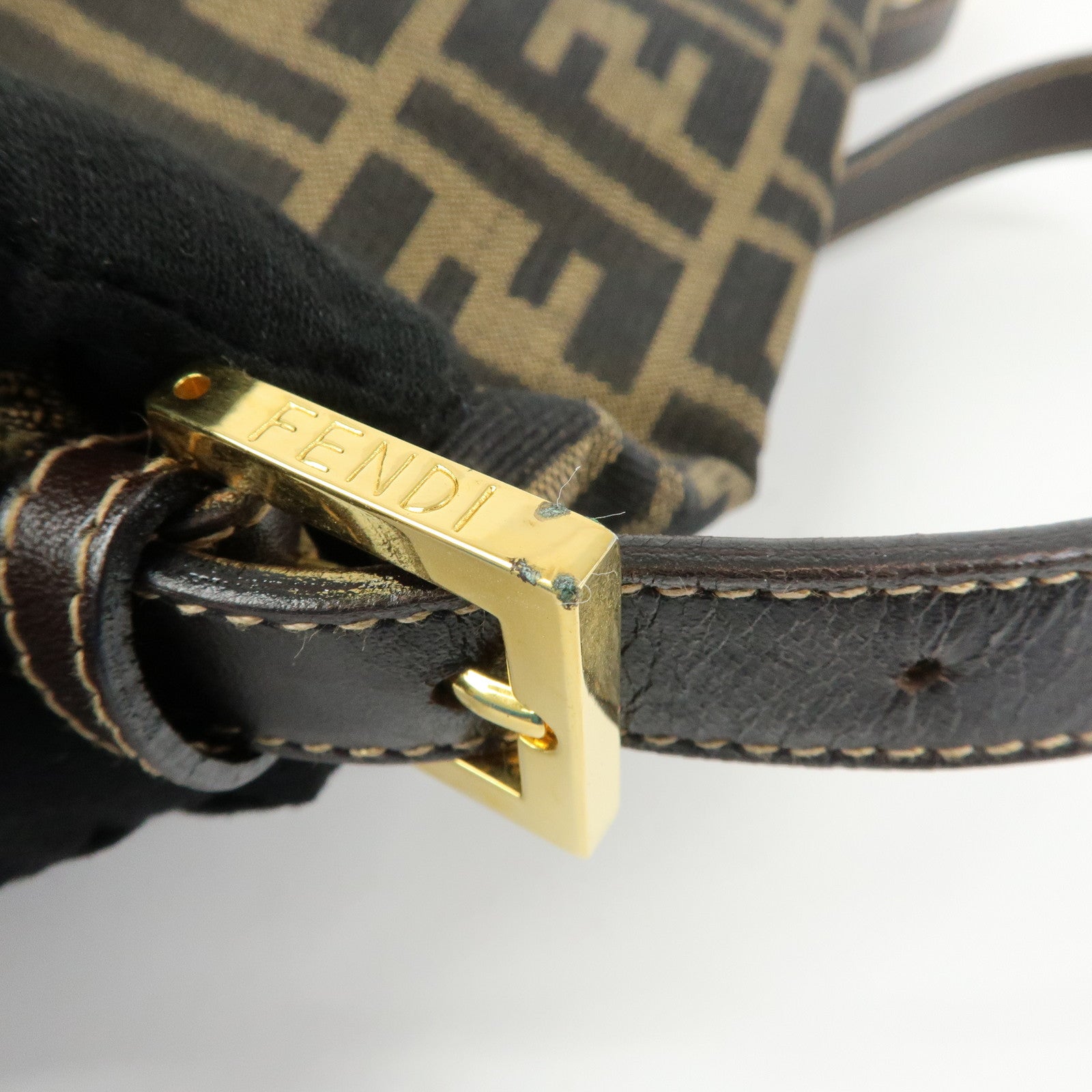 FENDI Mamma Baguette Zucca Canvas Leather Shoulder Bag Brown 26325