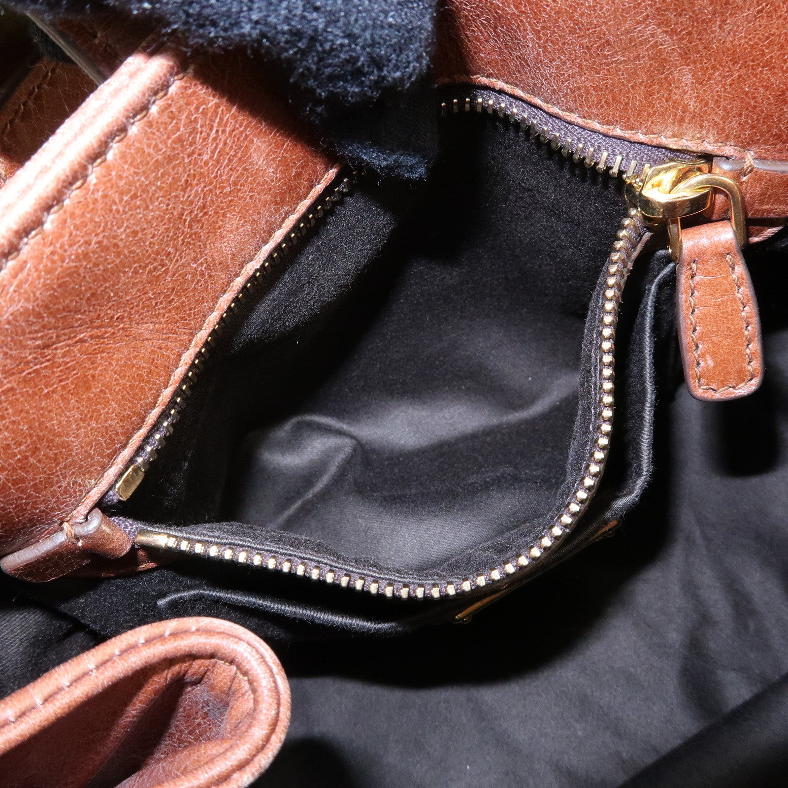 MIU MIU Leather 2Way Bag Hand Bag Shoulder Bag Side Ribbon Brown