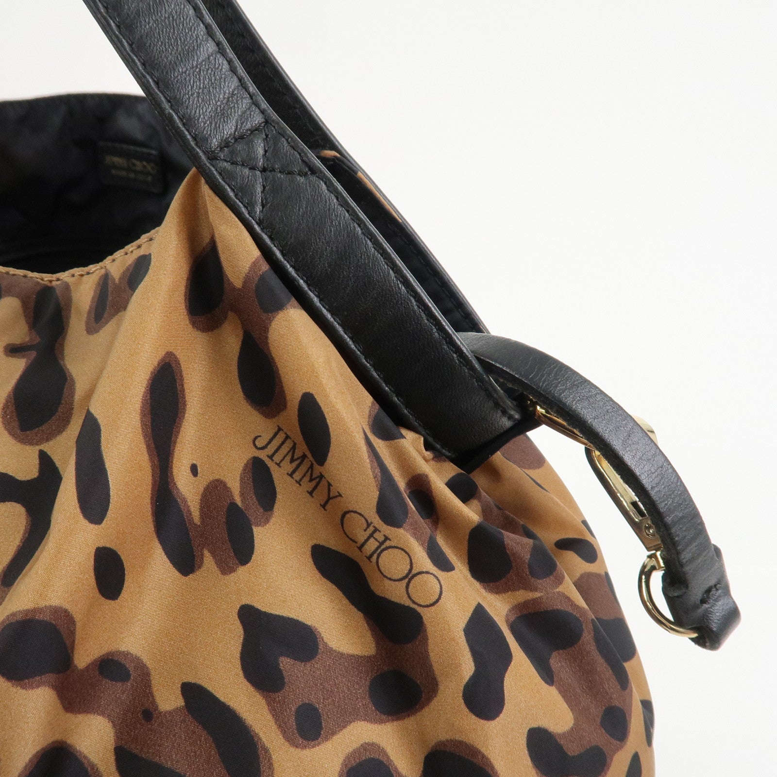 JIMMY CHOO Nylon Tote Bag Shoulder Bag Leopard Brown Black