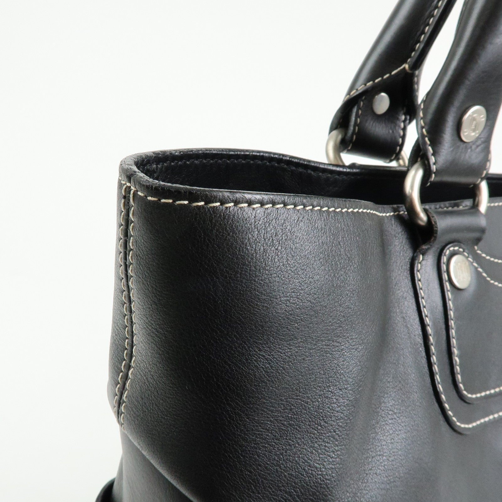 CELINE Boogie Bag Leather Hand Bag Tote Bag Black Silver
