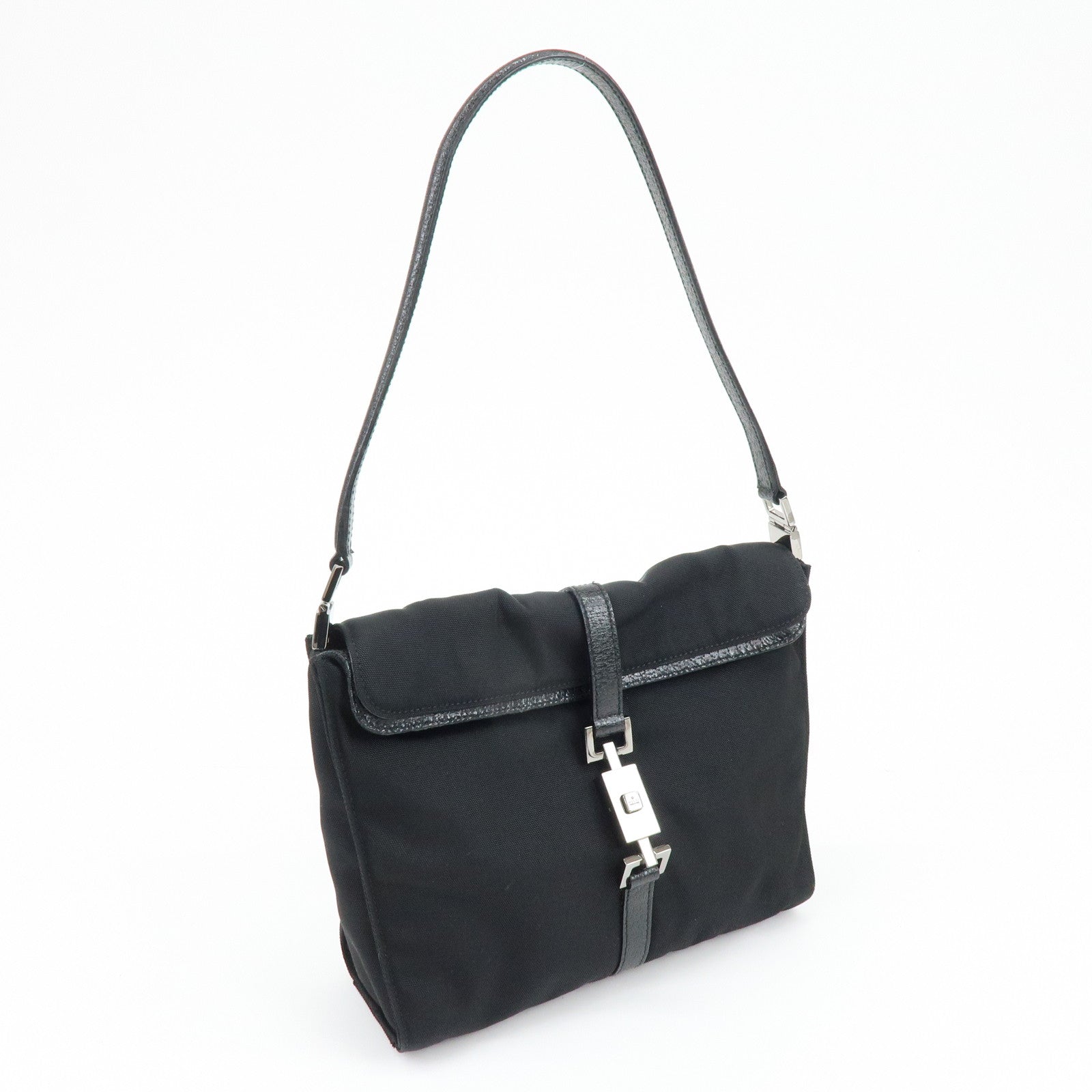 GUCCI Jackie Canvas Leather Shoulder Bag Hand Bag Black 001・3734