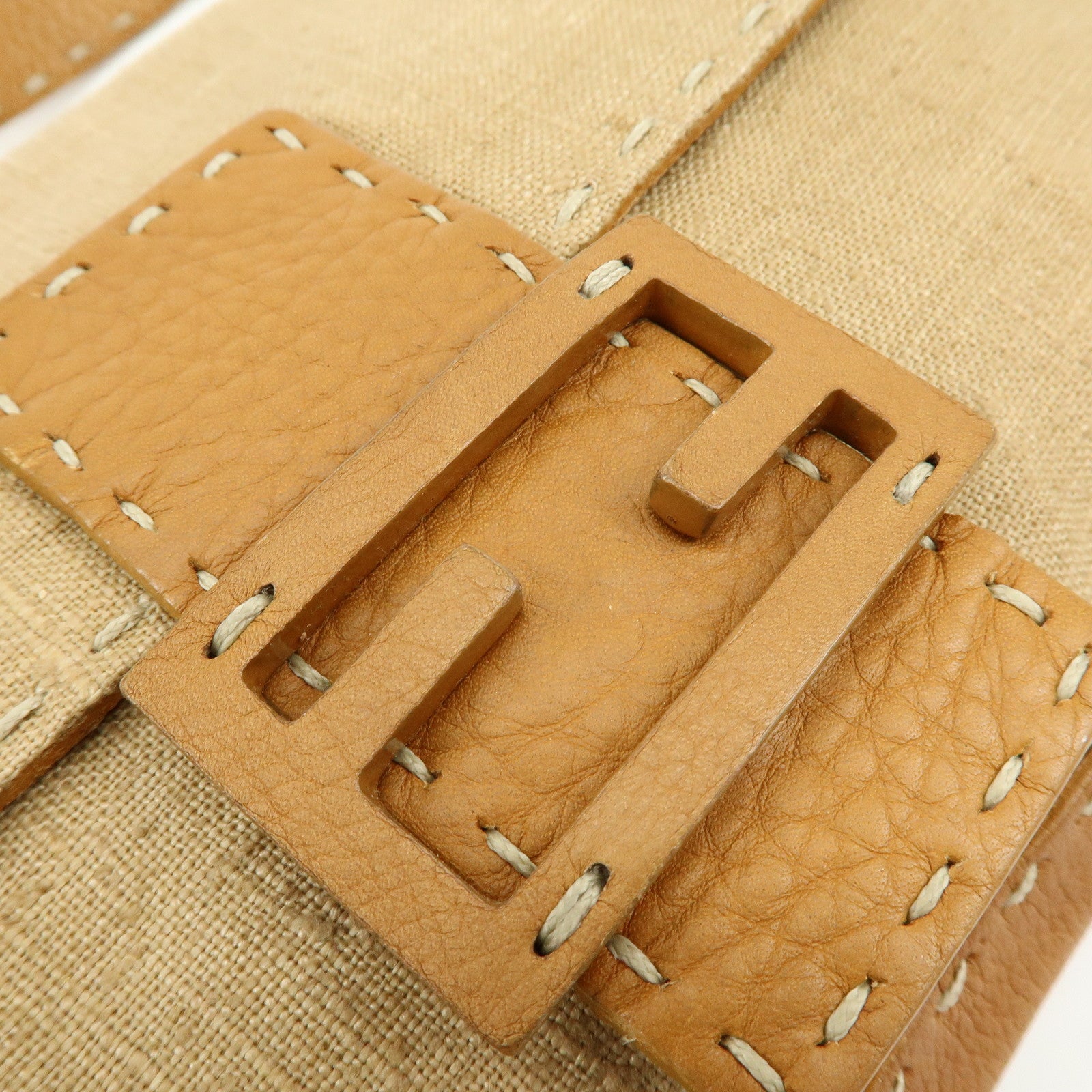 FENDI Mamma Baguette Selleria Linen Leather Shoulder Bag 8BR101
