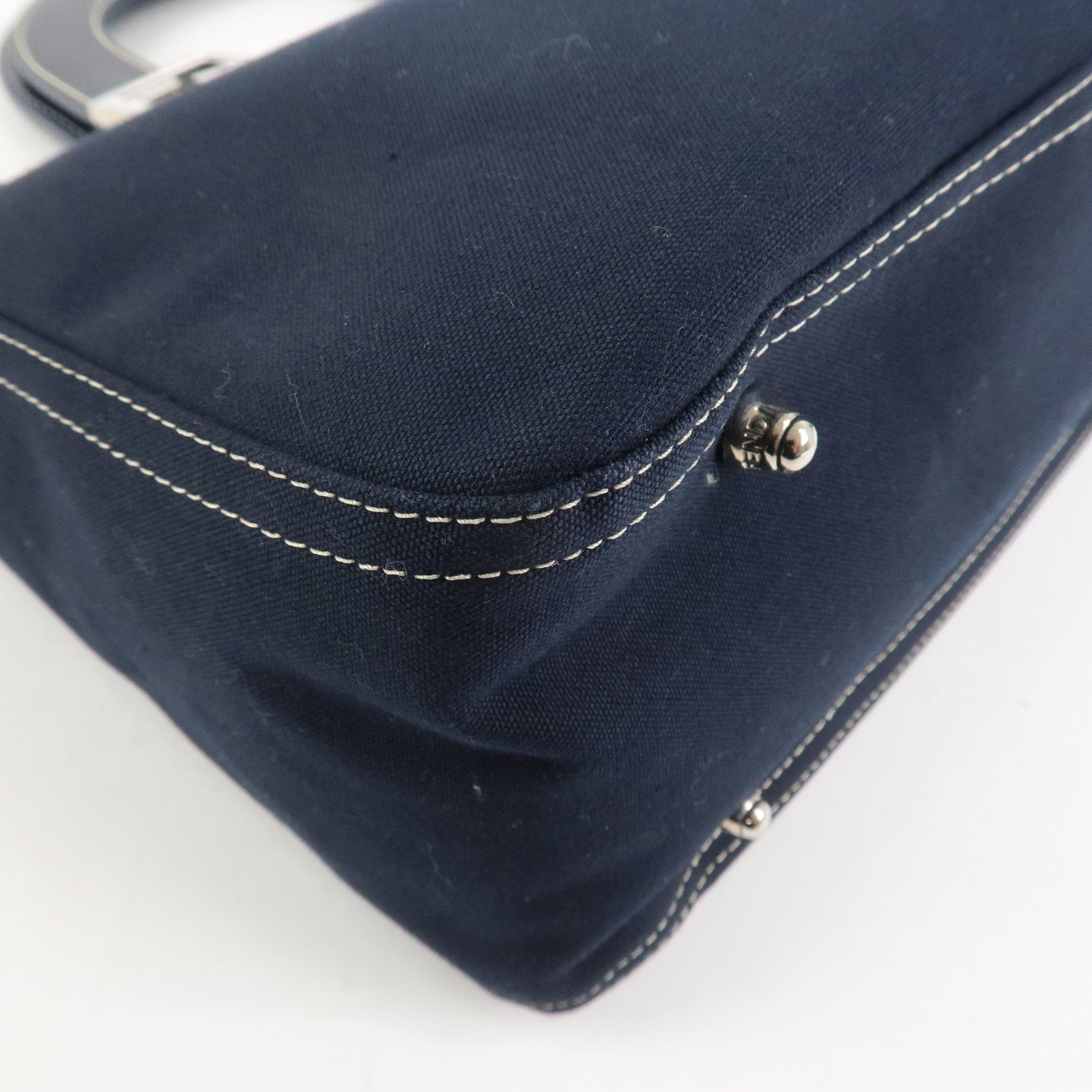 FENDI Canvas Leather Hand Bag Tote Bag Navy 26693