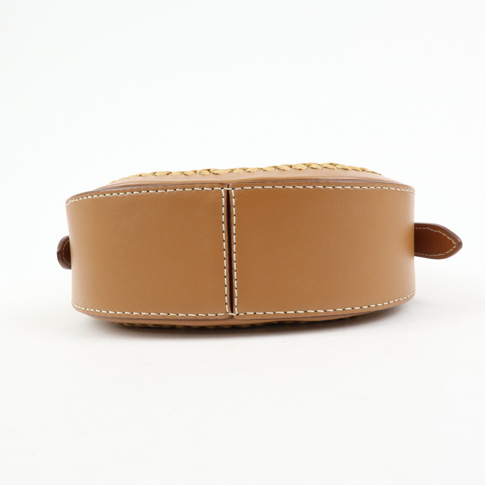 TOD'S Oboe Raffia Leather Shoulder Bag Crossbody Bag Beige Brown