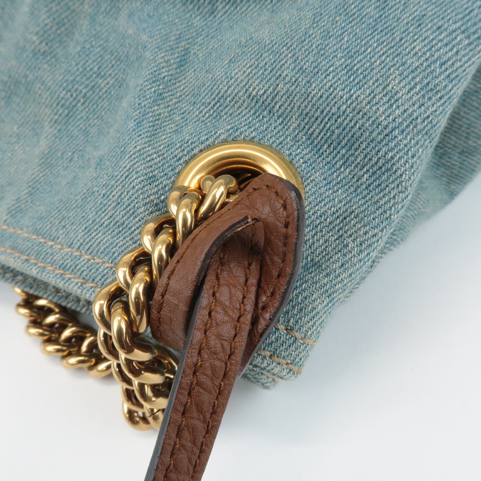 GUCCI SOHO Denim Leather Chain Shoulder Bag Fringe Charm Blue 308982 Used