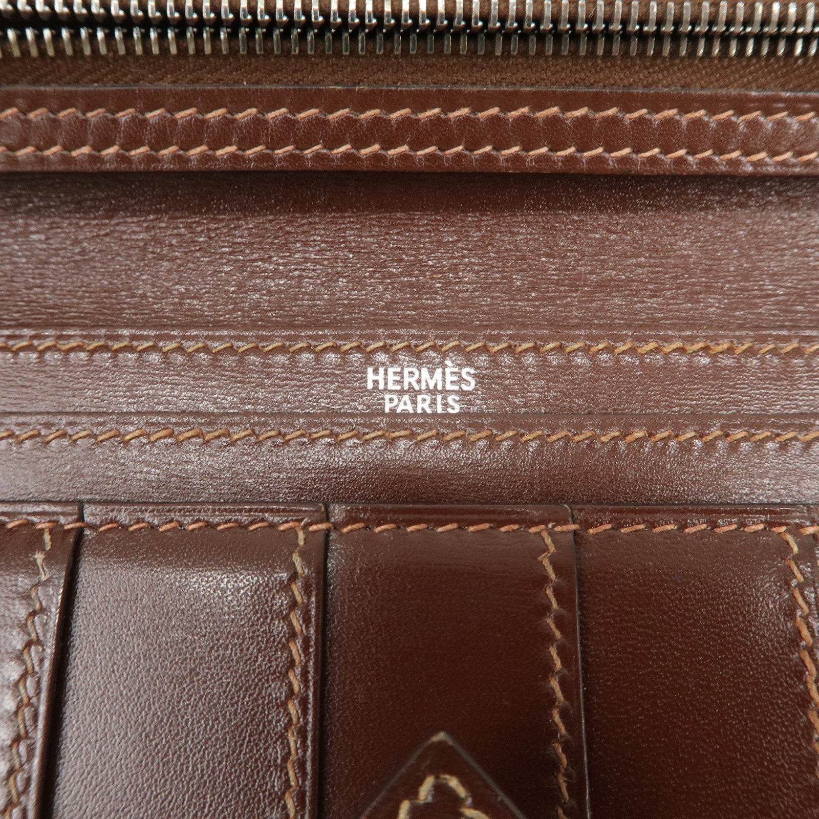 HERMES Béarn Classic Leather Long Wallet F Stamped Brown