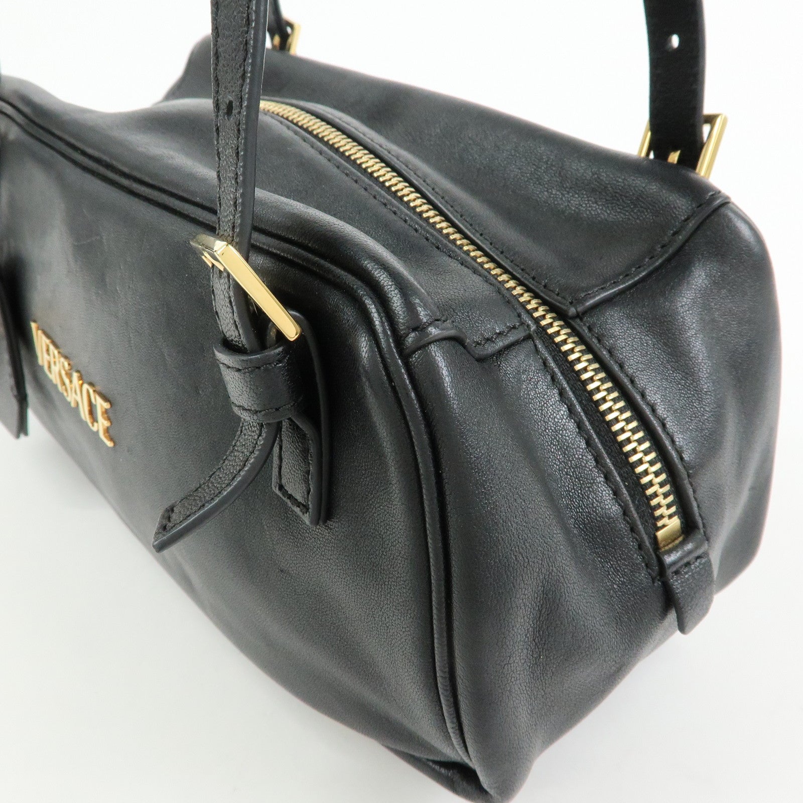 VERSACE Medusa Nappa Leather Bowling Bag Shoulder Bag Black