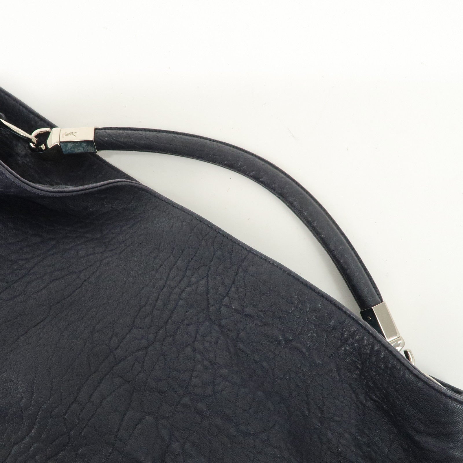 SAINT LAURENT Leather One Shoulder Bag Hand Bag Navy Silver HDW