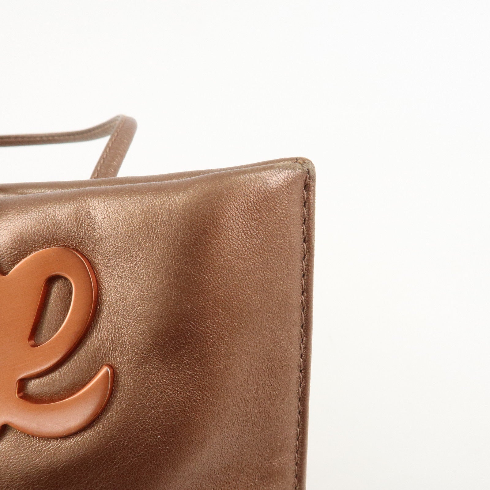 LOEWE Logo Leather Hand Bag Tote Bag Metallic Brown