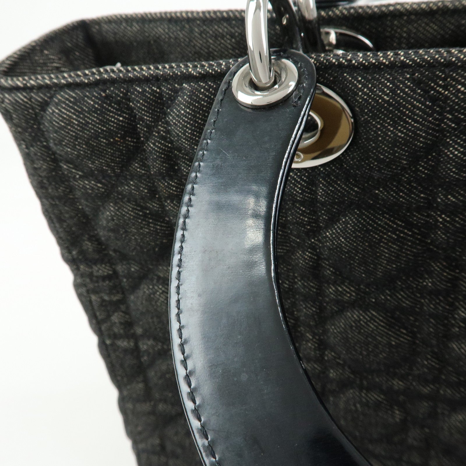 Christian Dior Cannage Lady Dior Denim Leather Medium ToteBag Black