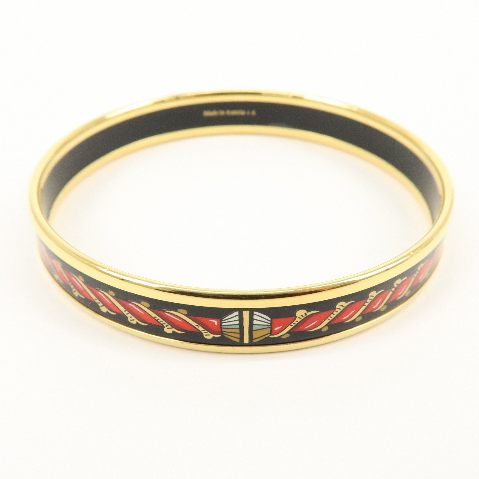 HERMES Email PM Gold Plated Bracelet Bangle Black Red
