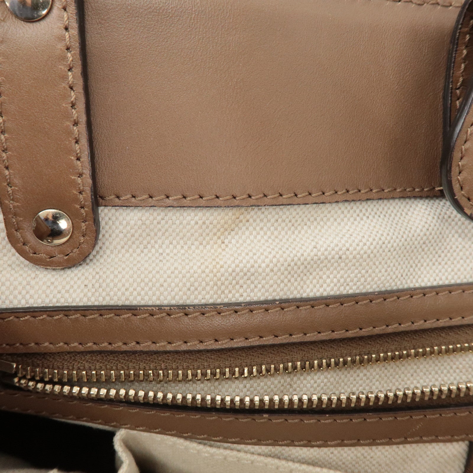 GUCCI Craft Denim Leather Tote Bag Hand Bag Navy Brown 348715 Used