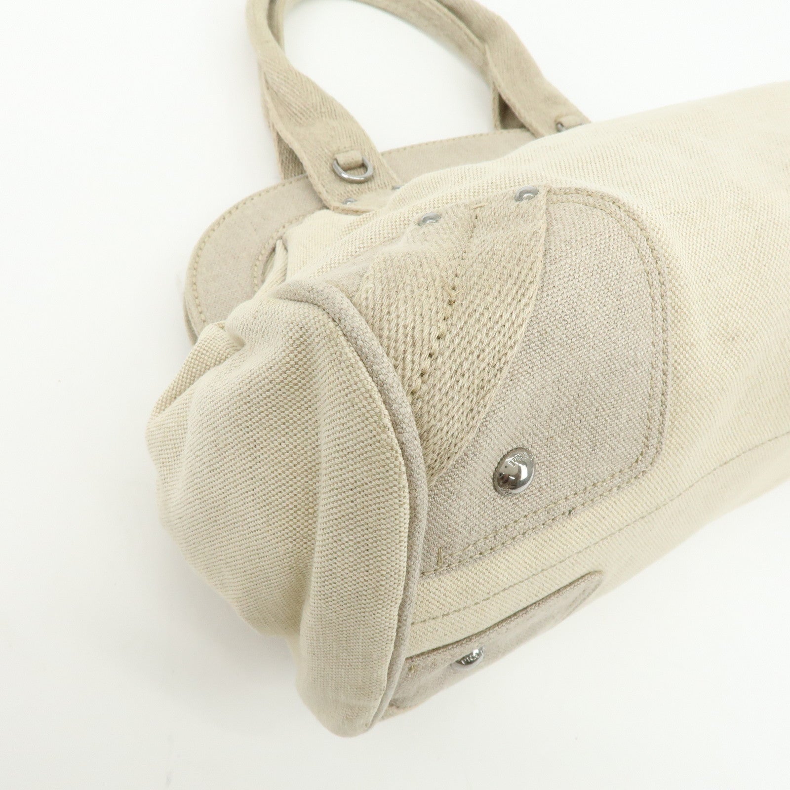 PRADA Denim Boston Bag Hand Bag Natural BN1886