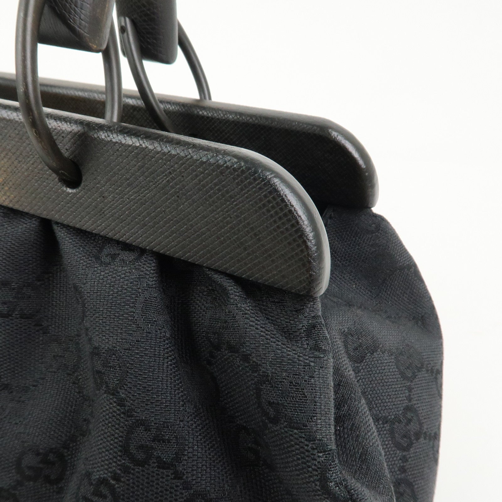 GUCCI GG Monogram Canvas Wood Handle Hand Bag Black 112683