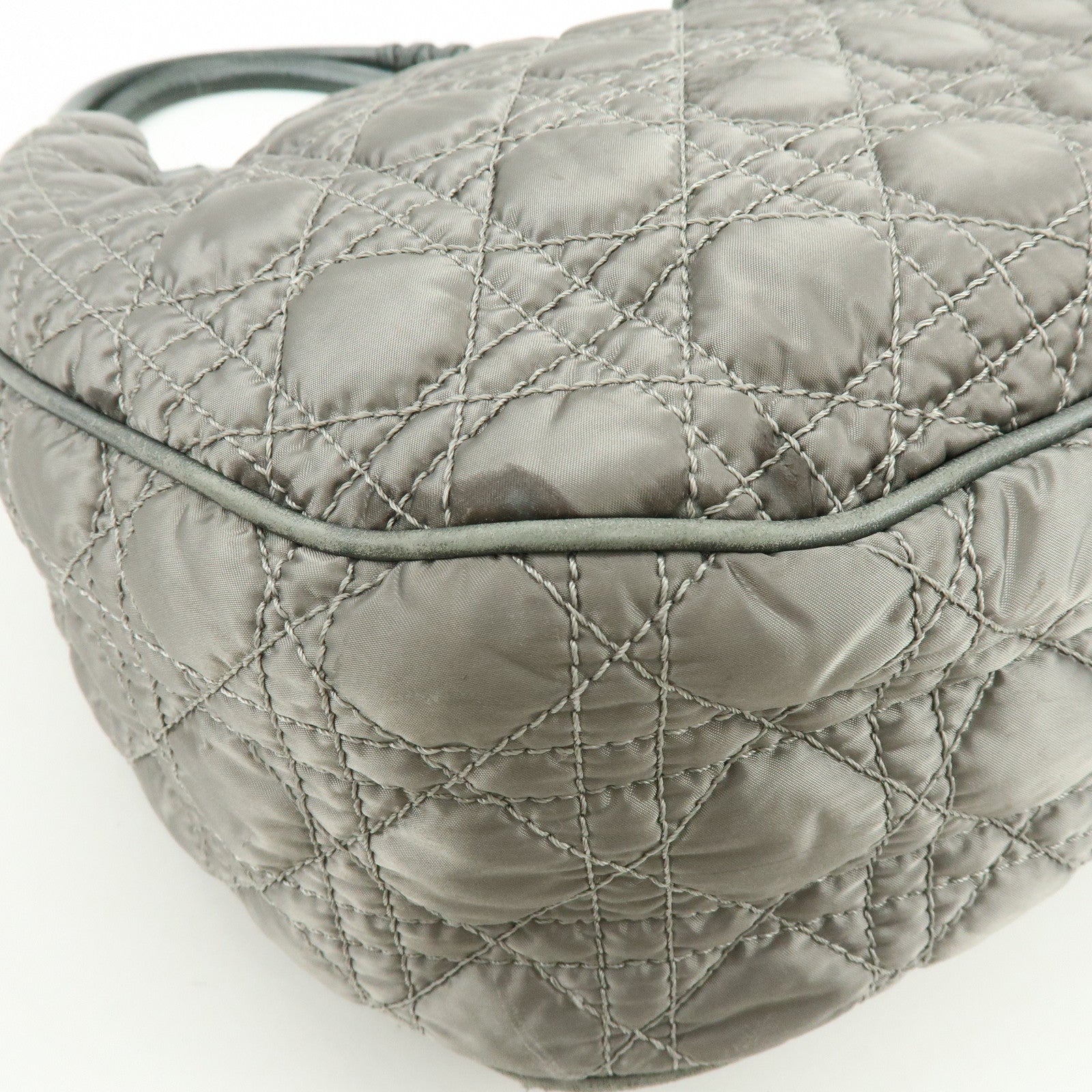 Christian Dior Cannage Nylon Leather Tote Bag Shoulder Bag Gray
