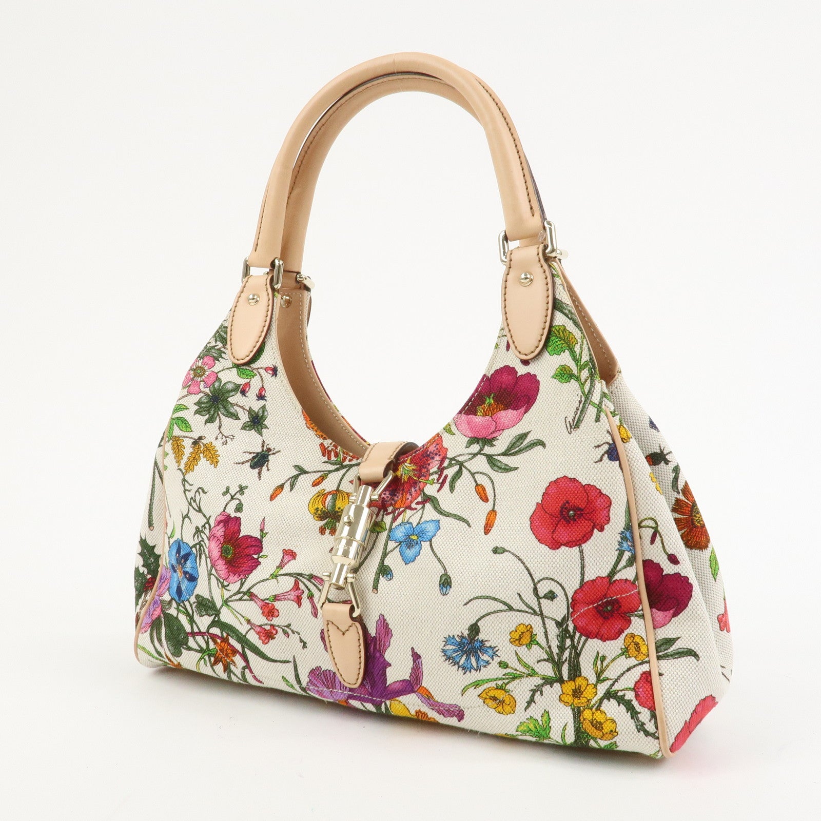 GUCCI New Jackie Canvas Leather Flower Shoulder Bag 145819