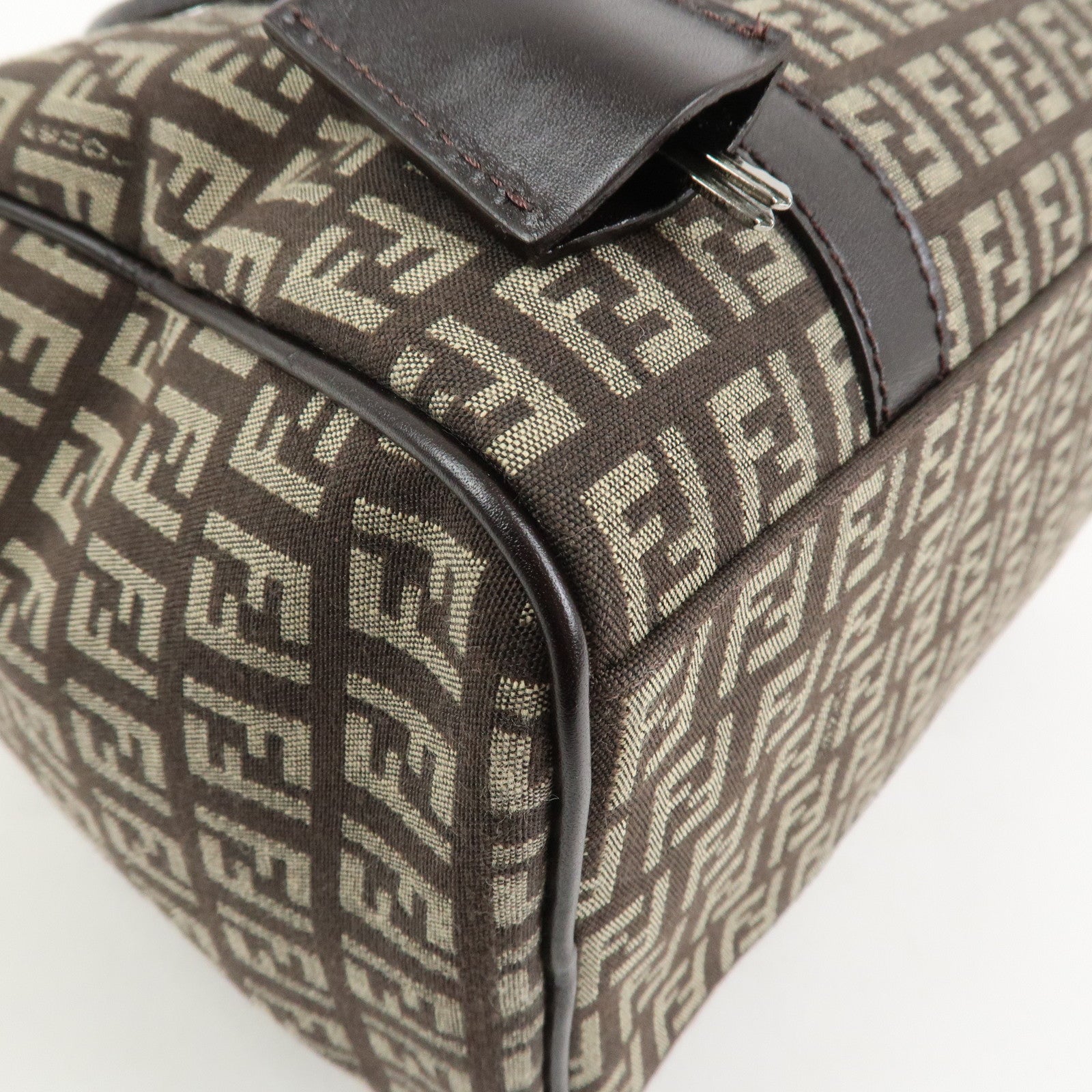 FENDI Zucchino Canvas Leather Hand Bag Boston Bag Brown 8BL068
