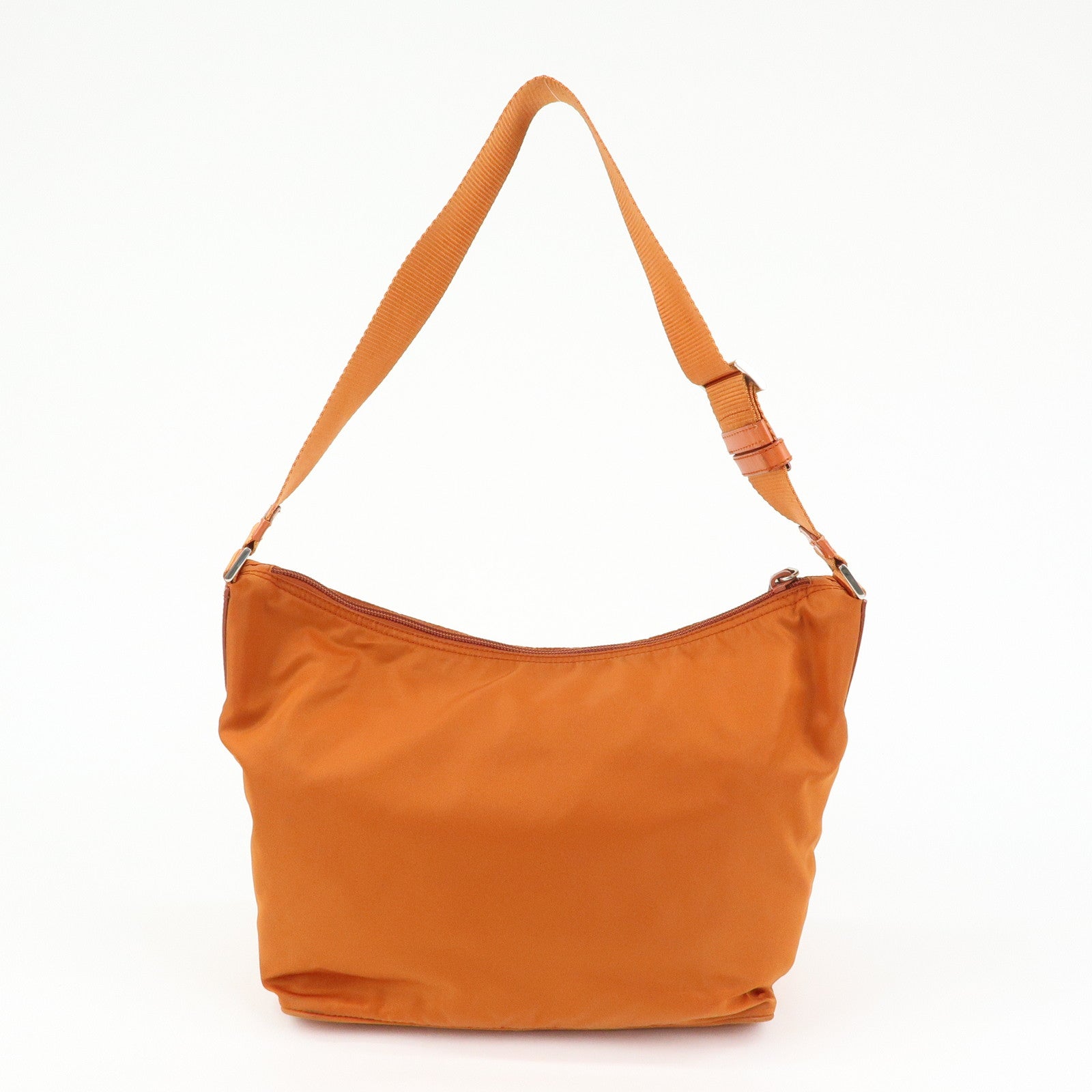 PRADA Triangle Logo Nylon Leather Shoulder Bag Crossbody Bag Orange