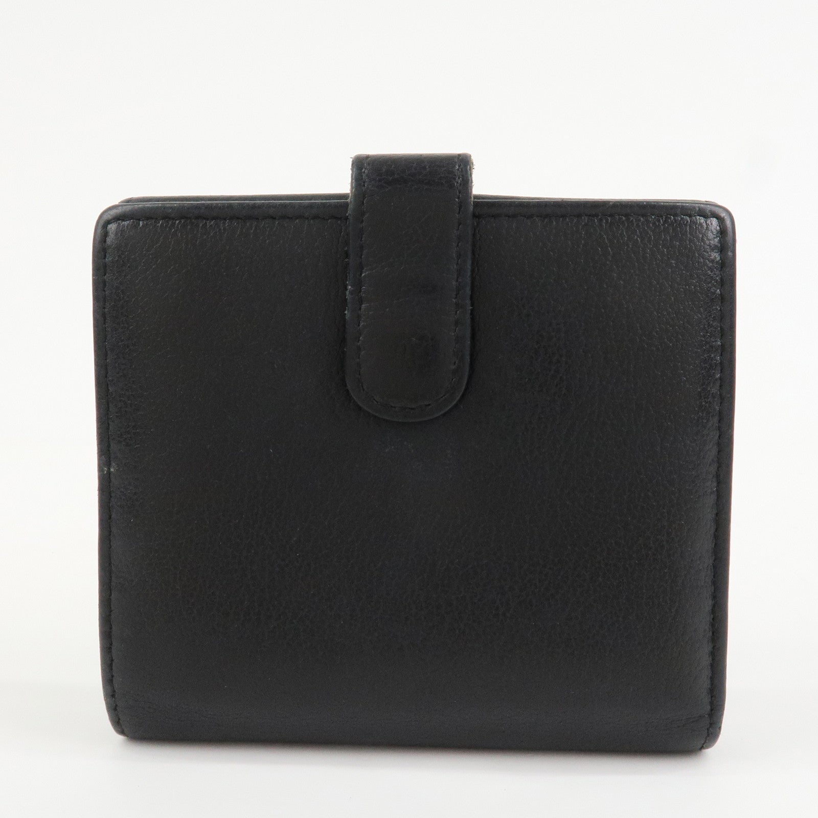 CHANEL COCO Mark Camelia Leather Bi-fold Compact Wallet Black