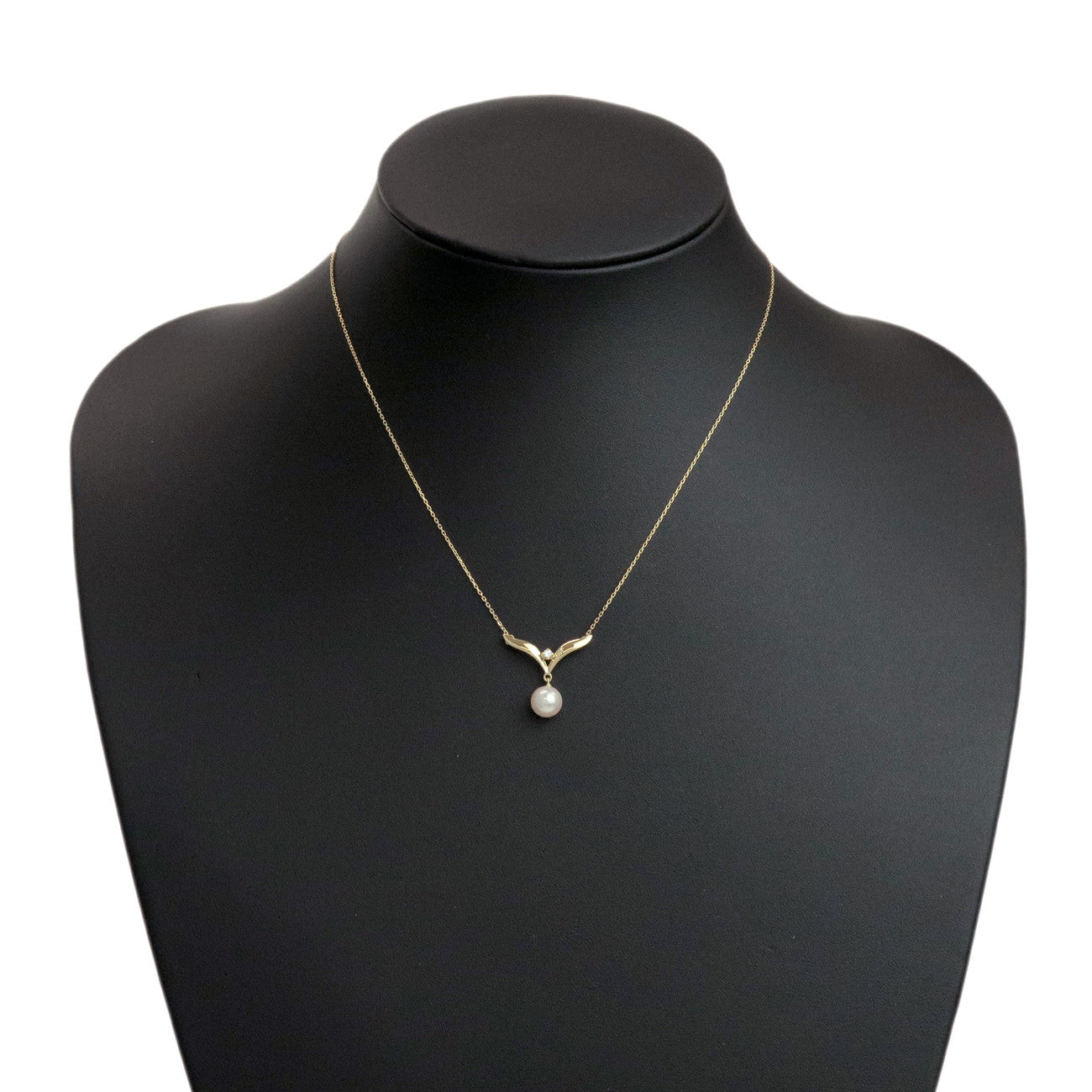 MIKIMOTO Pearl Diamond Pendant Necklace K18 750YG Yellow Gold