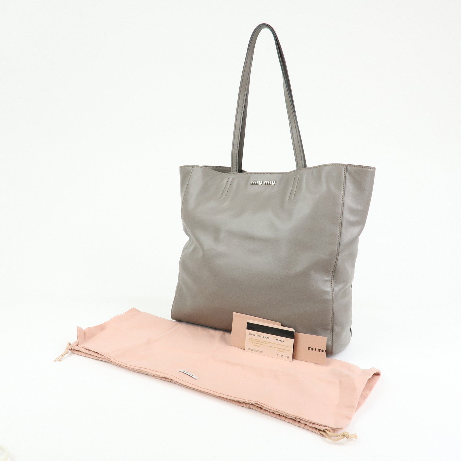 MIU MIU Vitello Soft Leather Tote Bag Shoulder Hand Bag Grey R1914S
