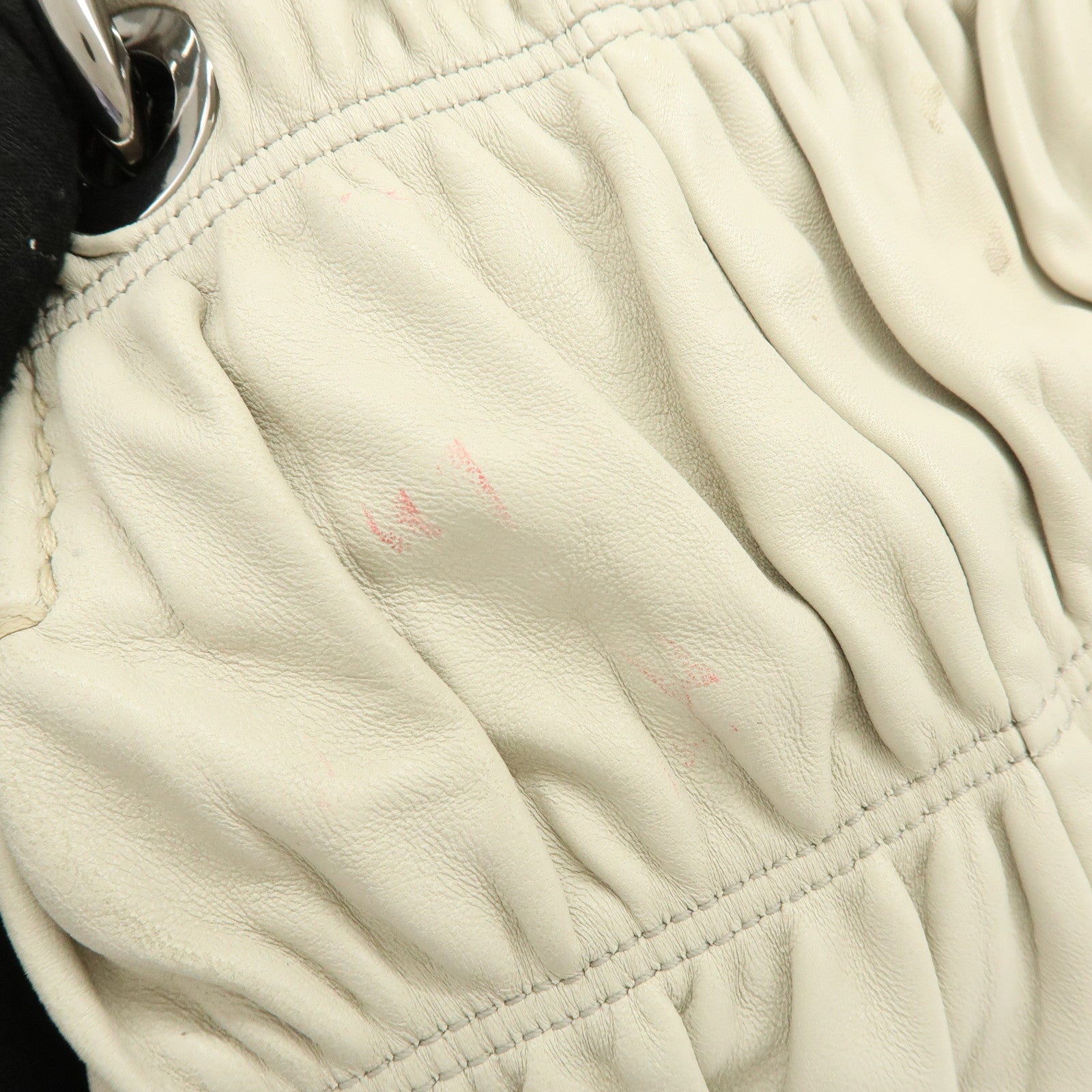 PRADA Gathered Leather Shoulder Bag Hand Bag Light Beige