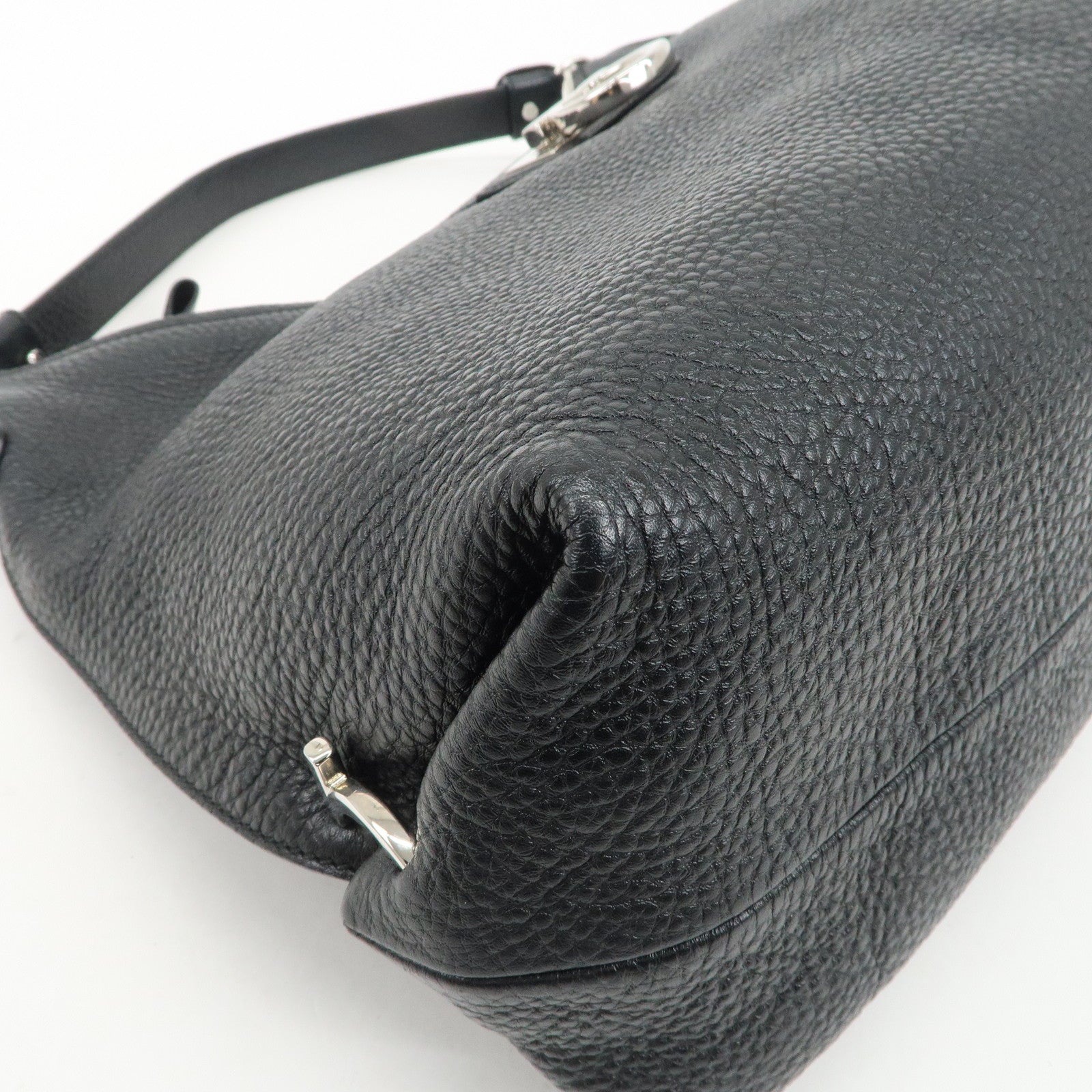 Ferragamo Gancini Leather Shoulder Bag Hand Bag Black Silver HDW