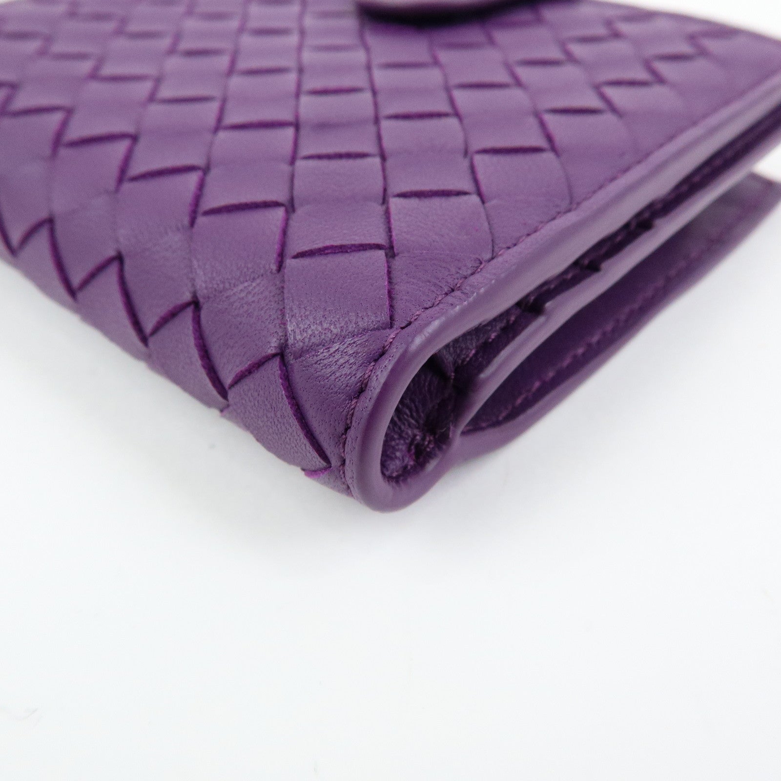 BOTTEGA VENETA Intrecciato Leather Bi-fold Comact Wallet Purple