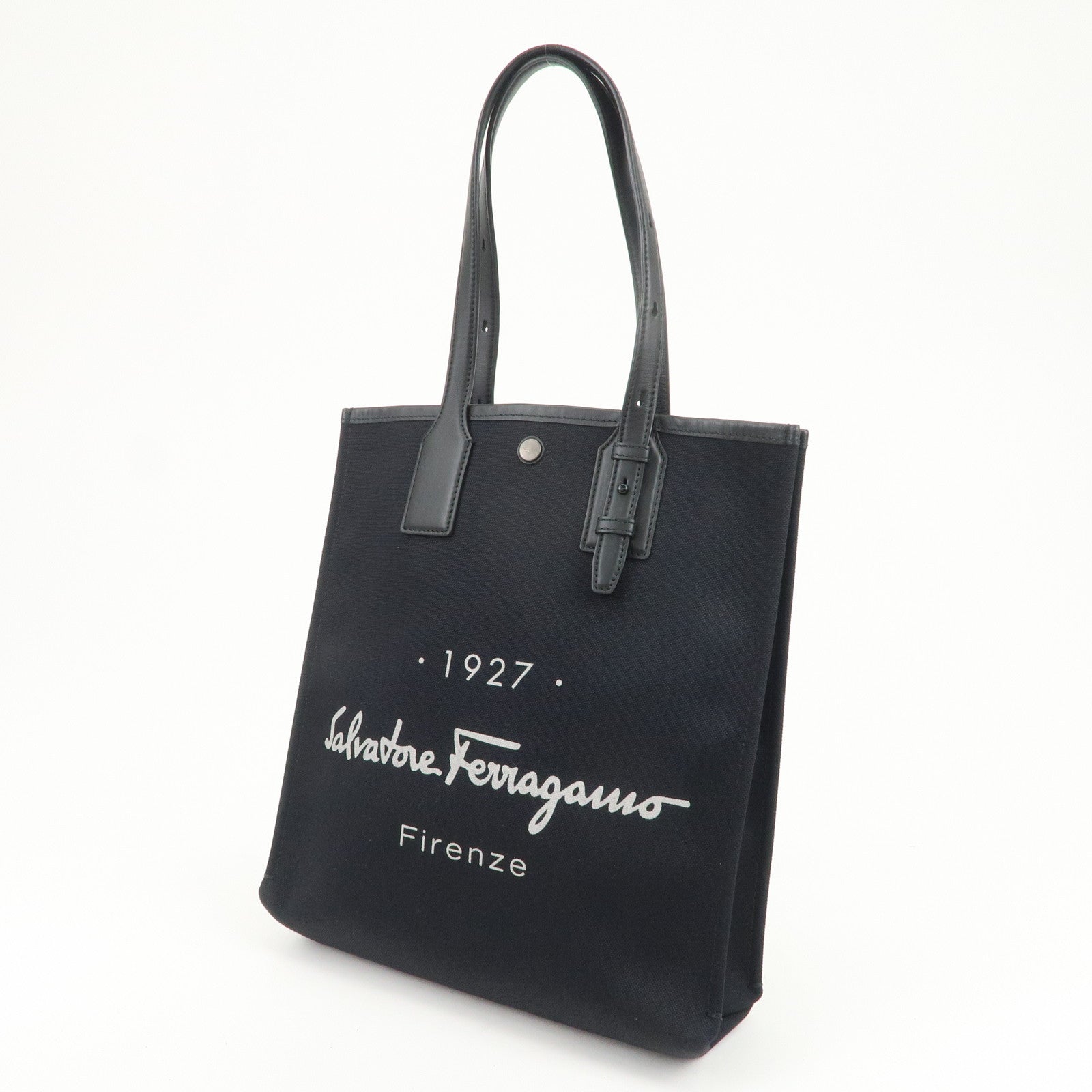 Ferragamo Canvas Leather Tote Bag Shoulder Bag Black