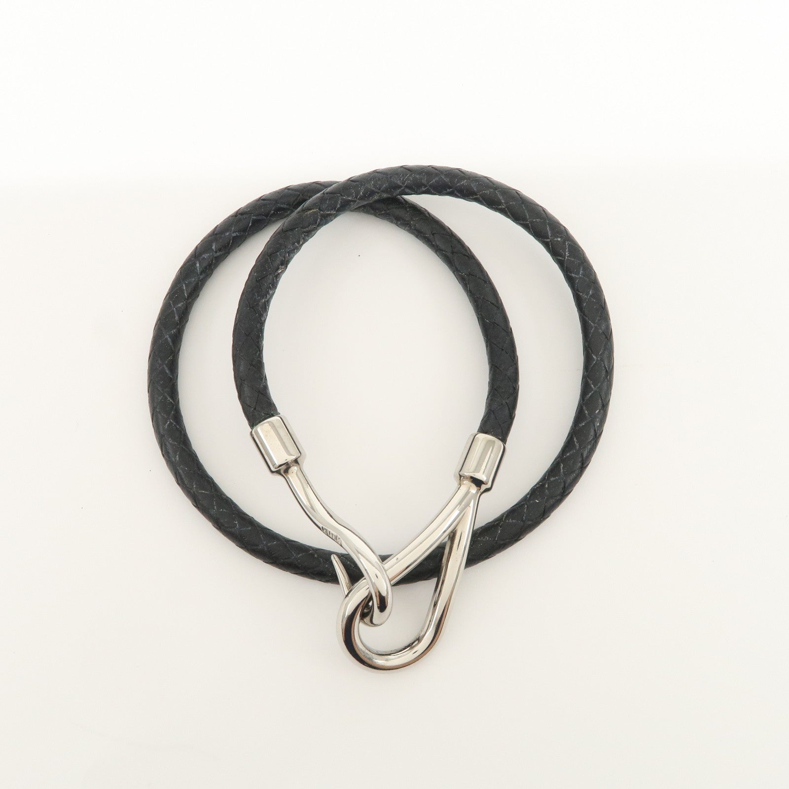 HERMES Leather Metal Jumbo Choker Bracelet Black