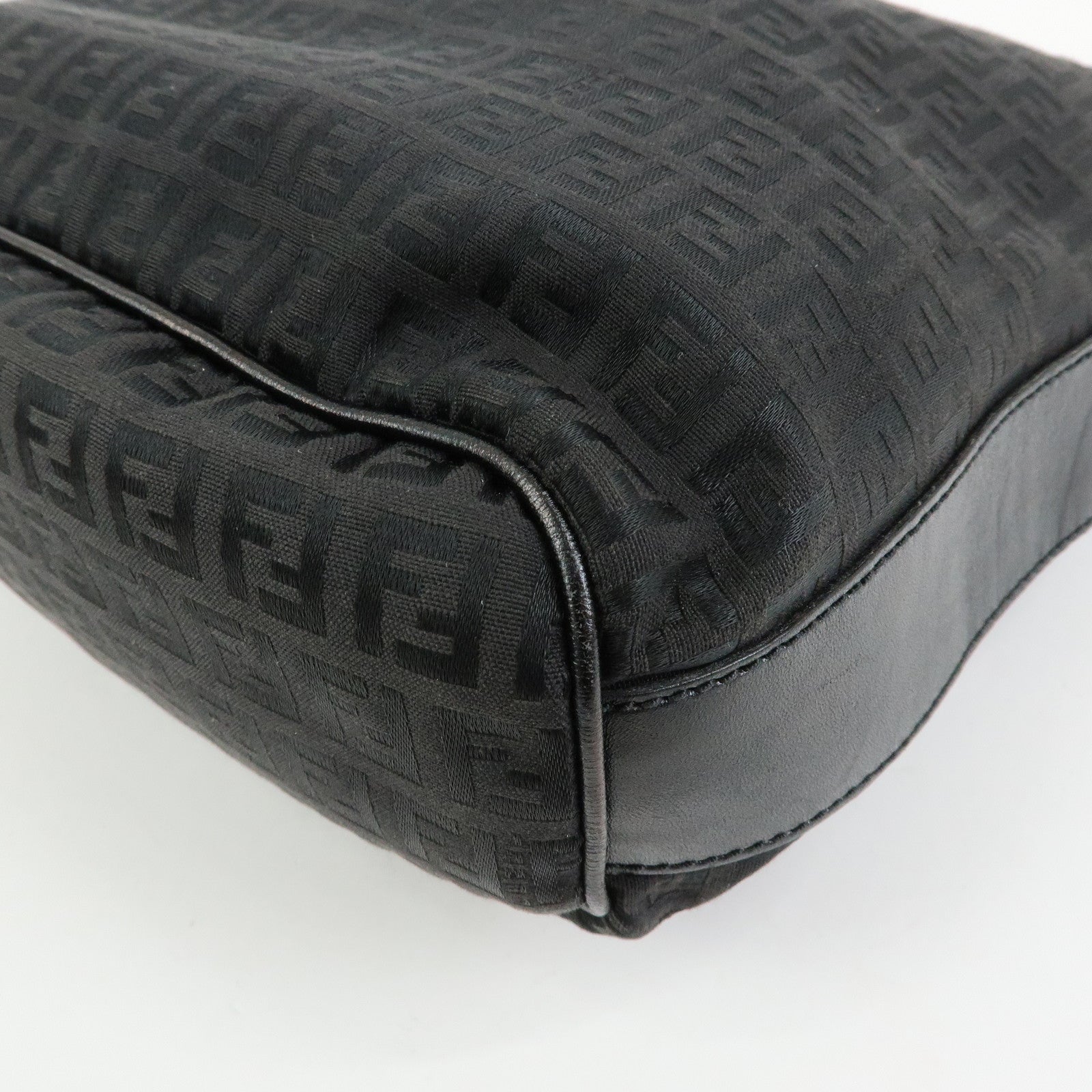 FENDI Zucchino Canvas Leather Shoulder Bag Black 7VA004