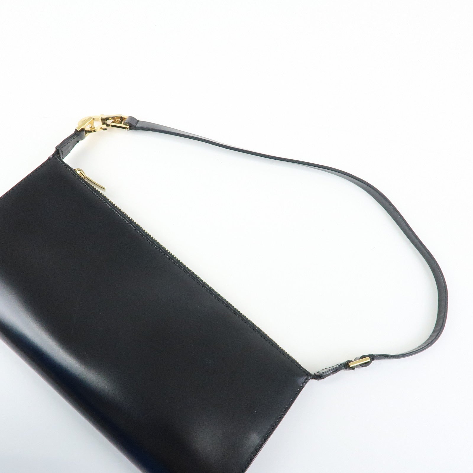 Ferragamo Ganchini Leather Shoulder Bag Hand Bag Black