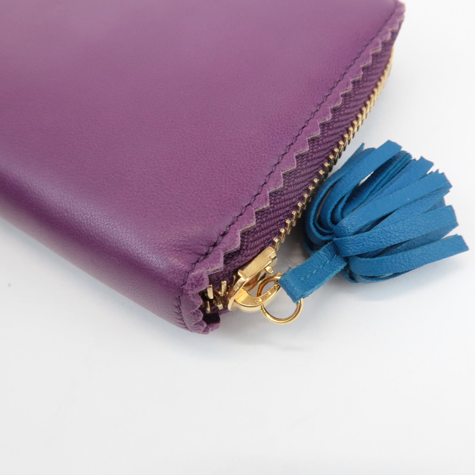 LOEWE Anagram Leather Round Zippy Long Wallet Purple Gold HDW Used