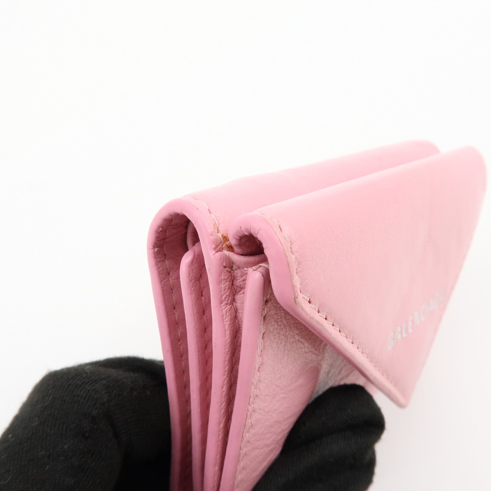 BALENCIAGA Leather Tri-fold Compact Wallet Pink 391446