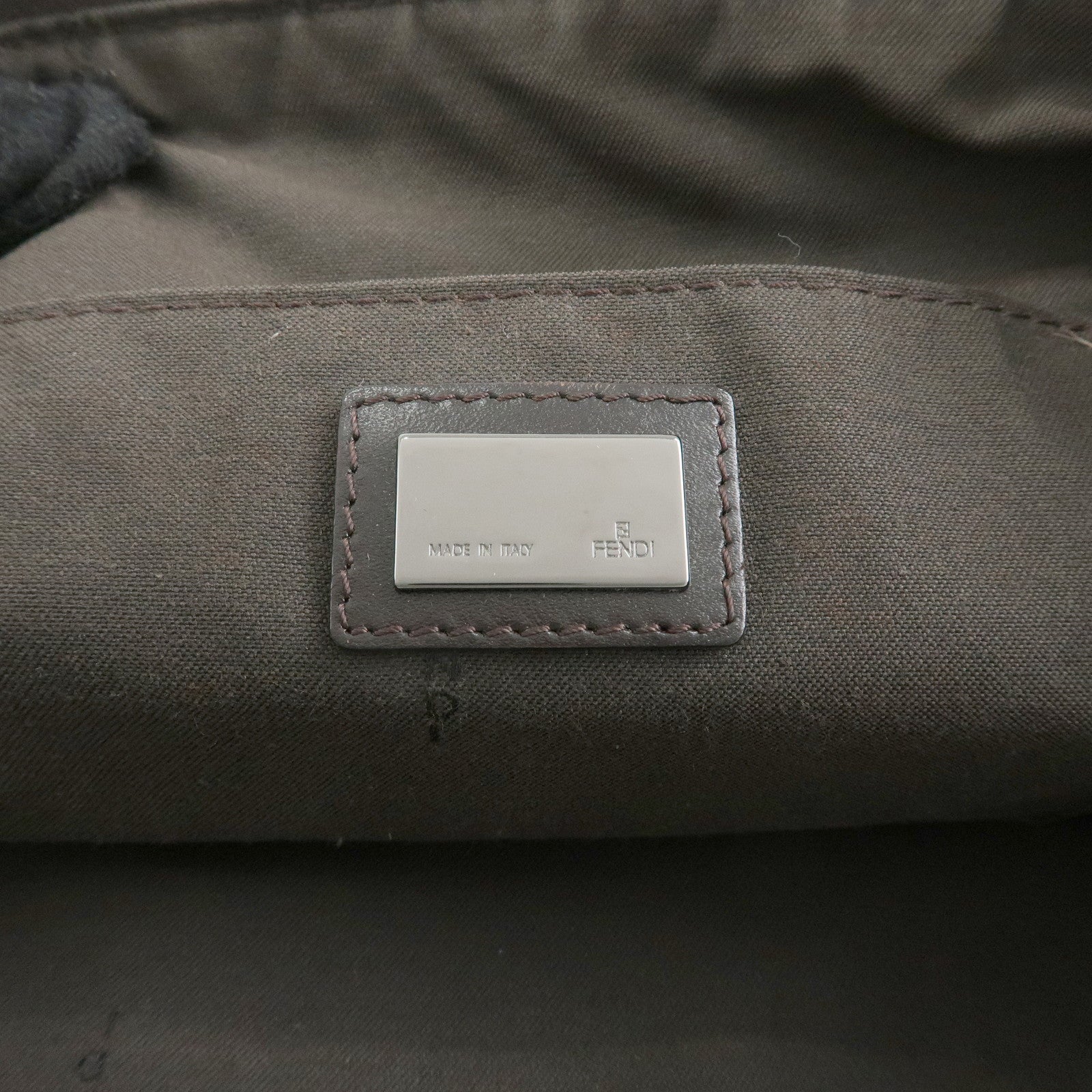 FENDI Zucchino Canvas Leather Tote Bag Hand Bag Brown 8BH138