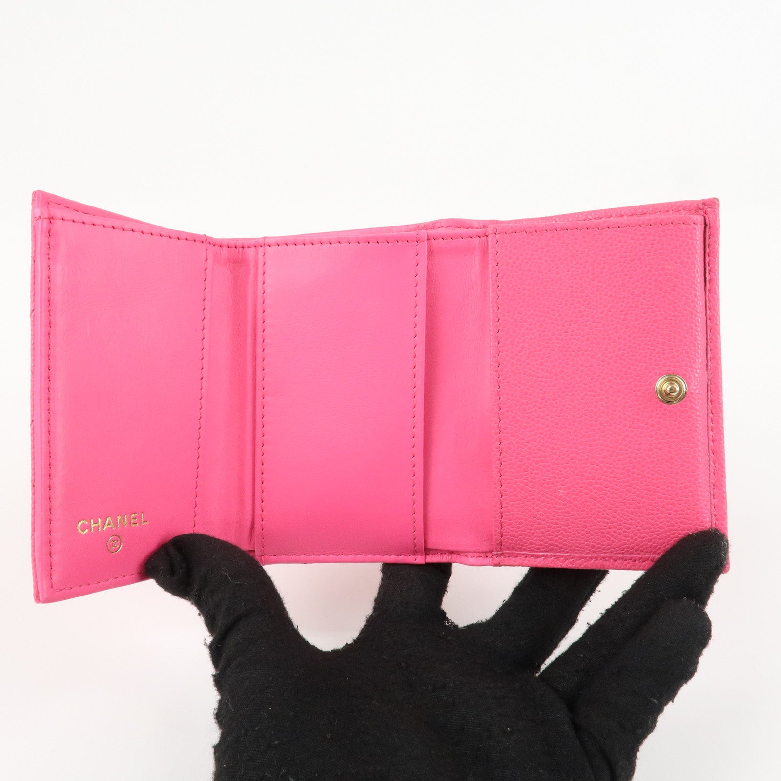 CHANEL Matelasse Caviarskin Classic Small Flap Wallet Pink AP0230 Used