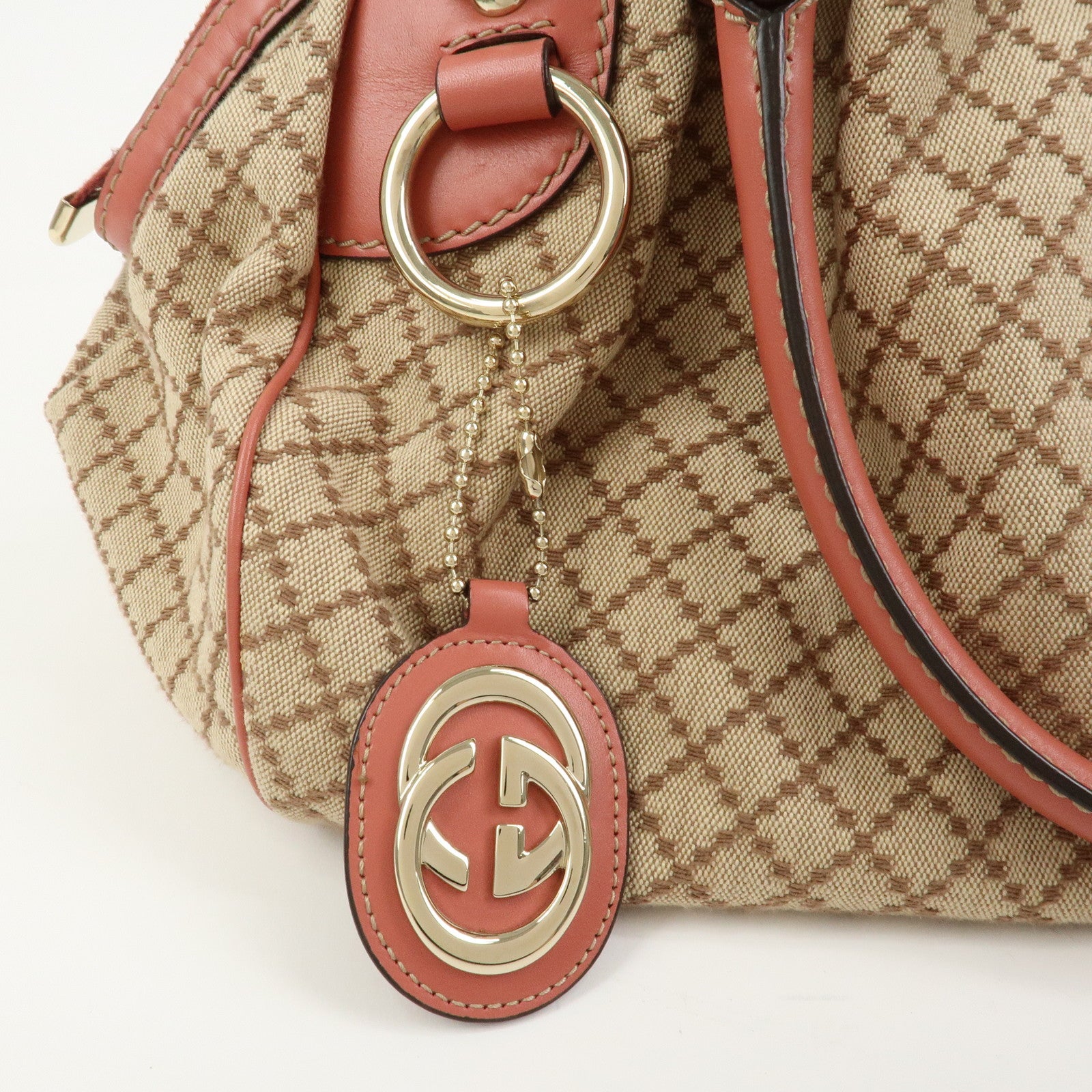 GUCCI Diamante Interlocking G Canvas Leather 2WAY Hand Bag 223974