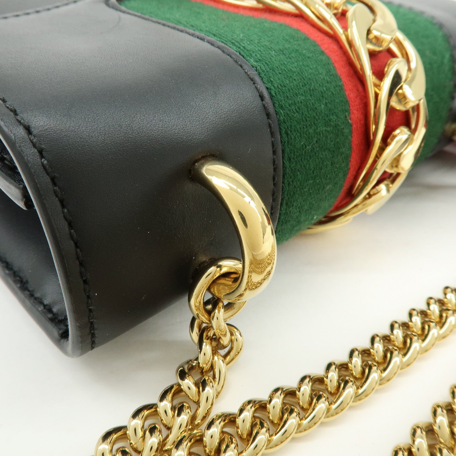 GUCCI Sylvie Sherry Leather Chain Shoulder Bag Black 431666
