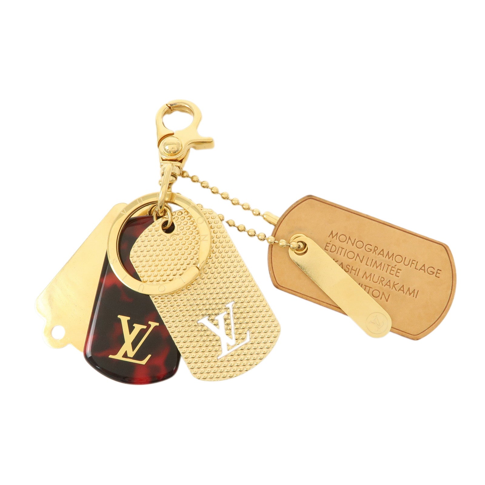 Louis Vuitton Bijoux Sac Monogram Flage Metal Resin Bag Charm Gold Rouge M65635 Used