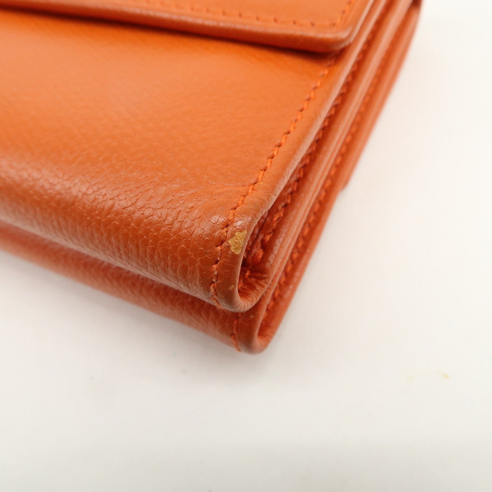 CHANEL COCO Button Leather W Hook Compact Wallet Orange A20902