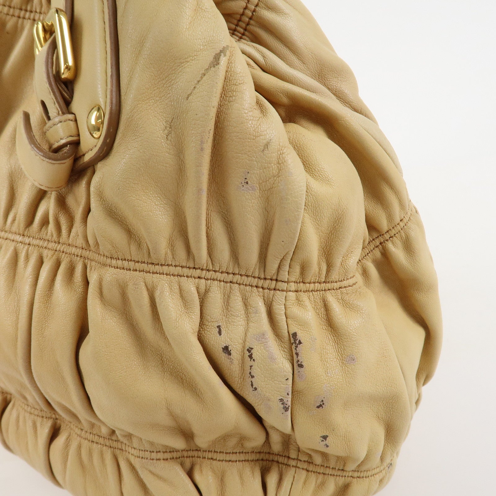 PRADA Nappa Gaufre Leather Gathered 2Way Bag Hand Bag Beige BN1336