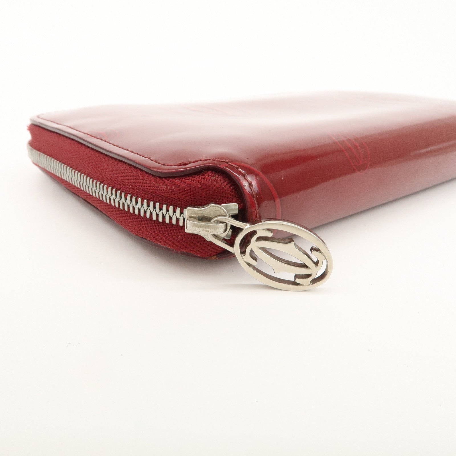 Cartier 2C Patent Leather Round Zippy Long Wallet Bordeaux Used