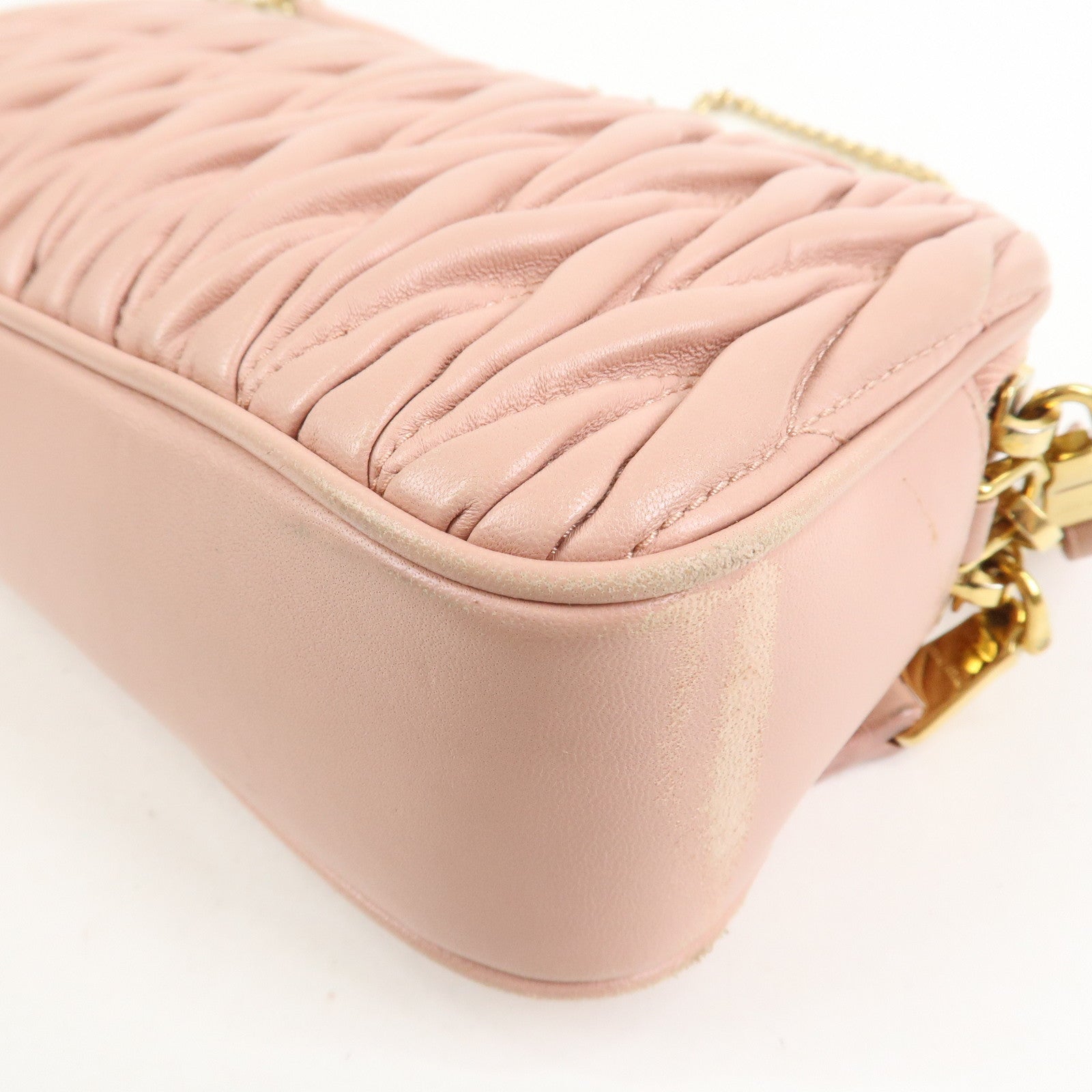 MIU MIU Matelasse Leather Chain Shoulder Bag Crossbody Bag Pink