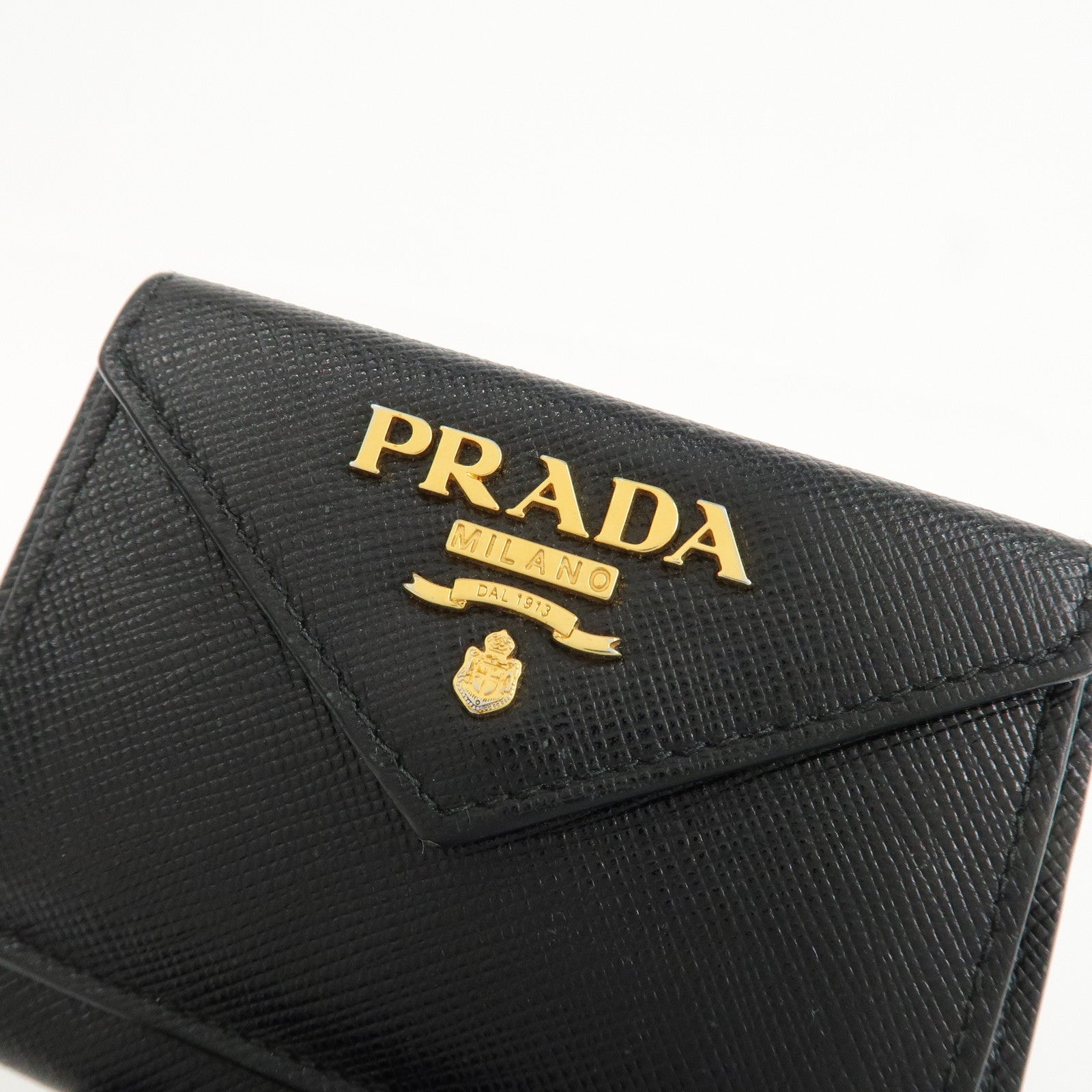 PRADA Logo Saffiano Metal Tri-fold Small Wallet Black 1MH021
