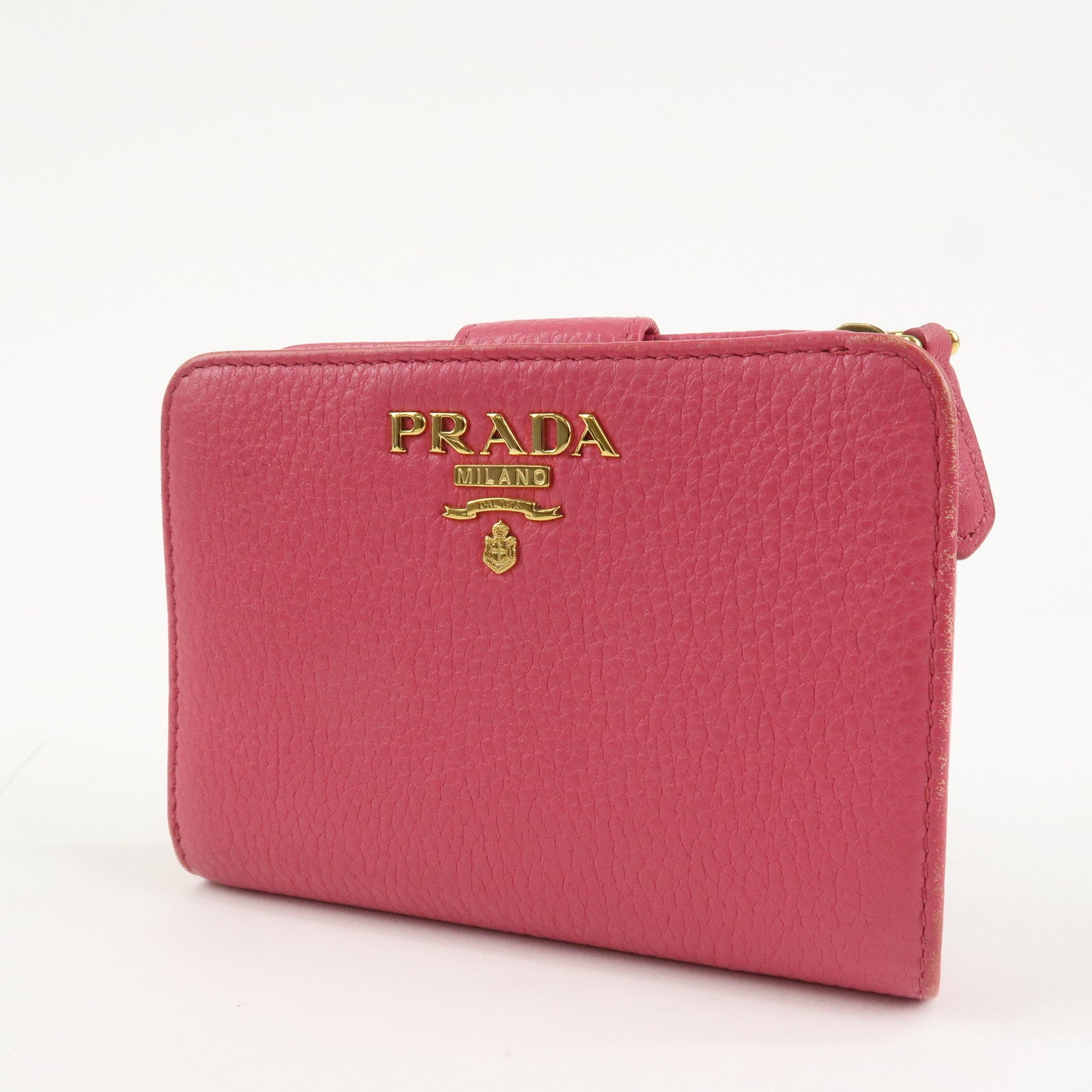 PRADA Logo Leather Bi-Fold Wallet Small Wallet Pink 1ML018 Used