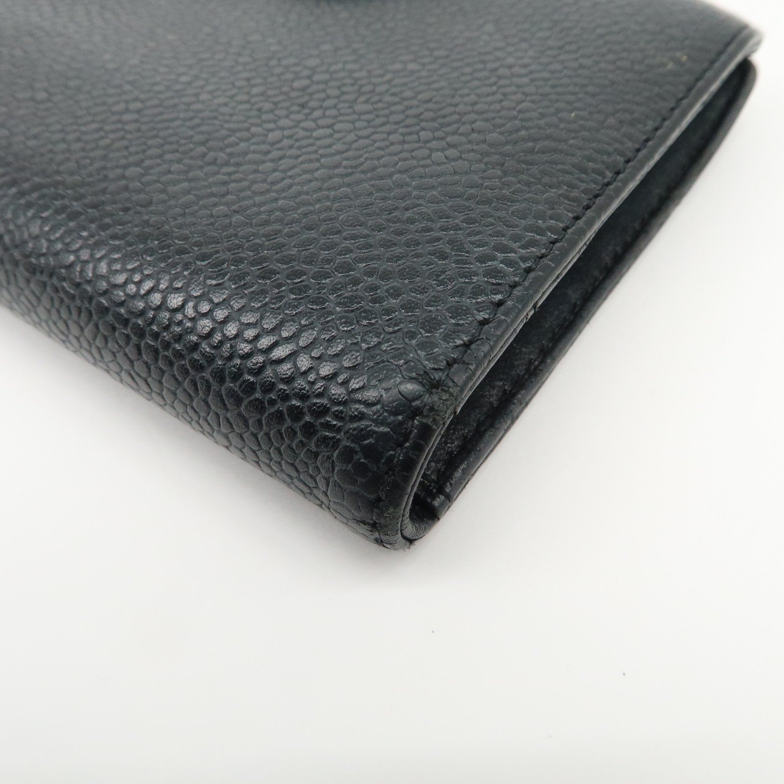 CHANEL COCO Mark Caviarskin Leather Bi-fold Wallet Black