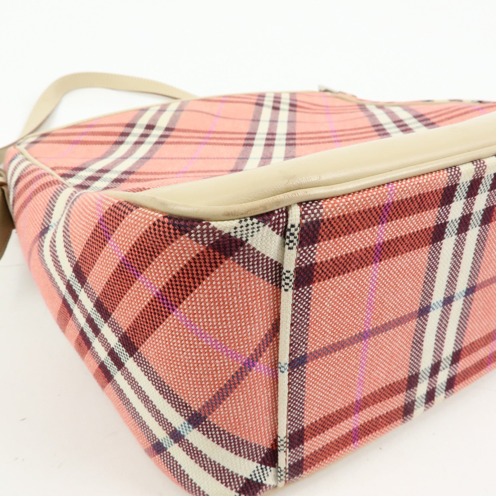 BURBERRY Blue Label Canvas Leather Shoulder Bag Hand Bag Pink Beige