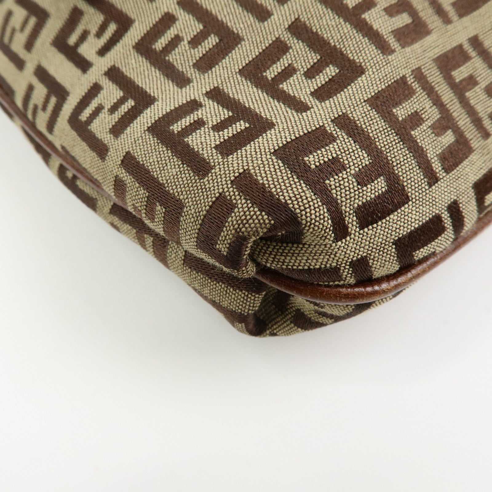 FENDI Zucchino Canvas Leather Shoulder Crossbody Bag Brown 8BT075