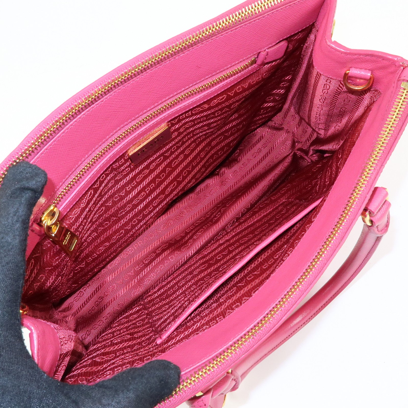 PRADA Triangle Logo Saffiano Leather 2Way Hand Bag Pink BN1801