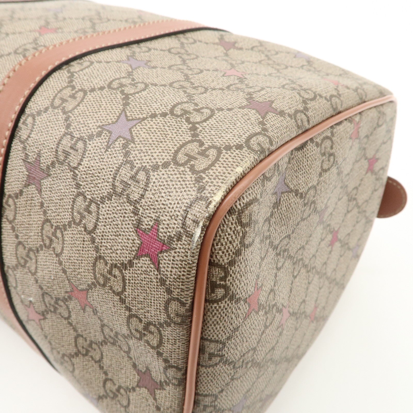 GUCCI GG Supreme Leather Boston Bag Beige Brown Star 193603